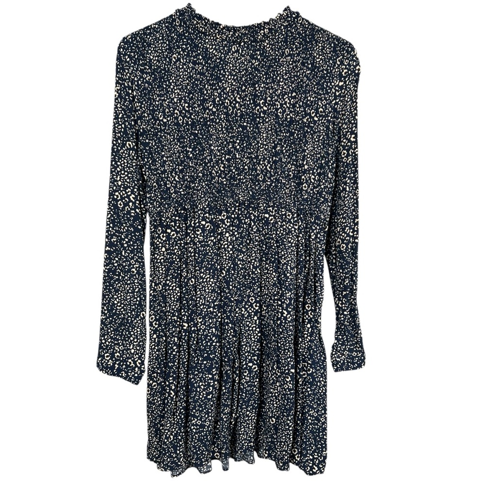 Zara Z1975 Denim Animal Print Long Sleeve Smocked Mini Dress Size Medium